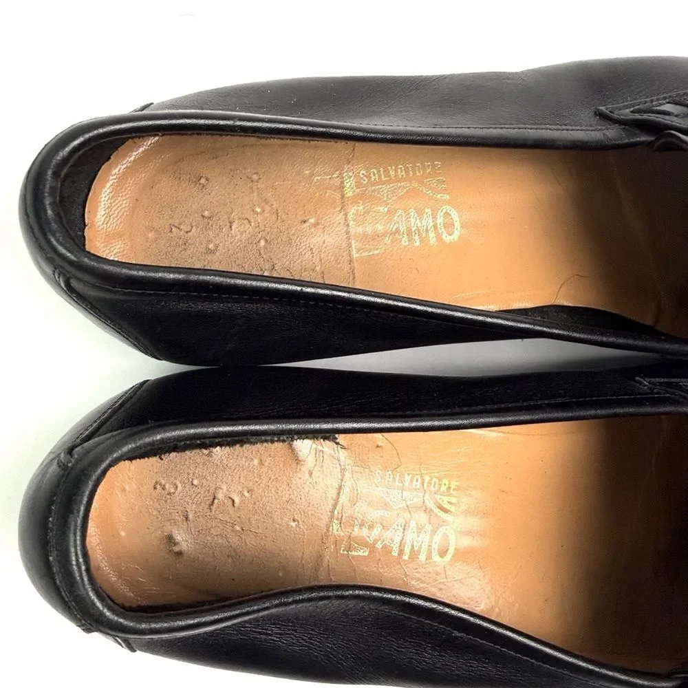 Salvatore Ferragamo Black Leather Kiltie Fringe Penny Loafers Italy Men's 11